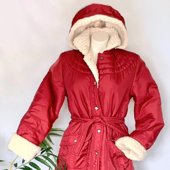 v i n t a g e :: Puffy Penny Lane Sherpa Longline Hooded Belted Coat - Picture 3 of 16